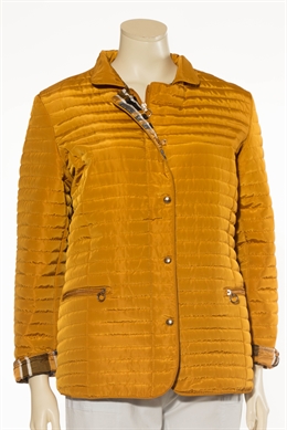 Gul quiltet jakke med ternet foer